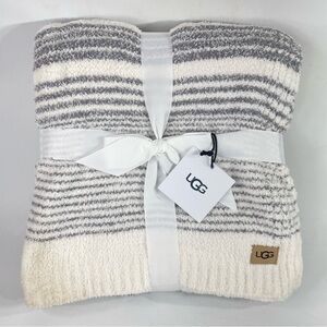 UGG Michelle Cozy Gray and Cream Striped Throw Blanket 50x70